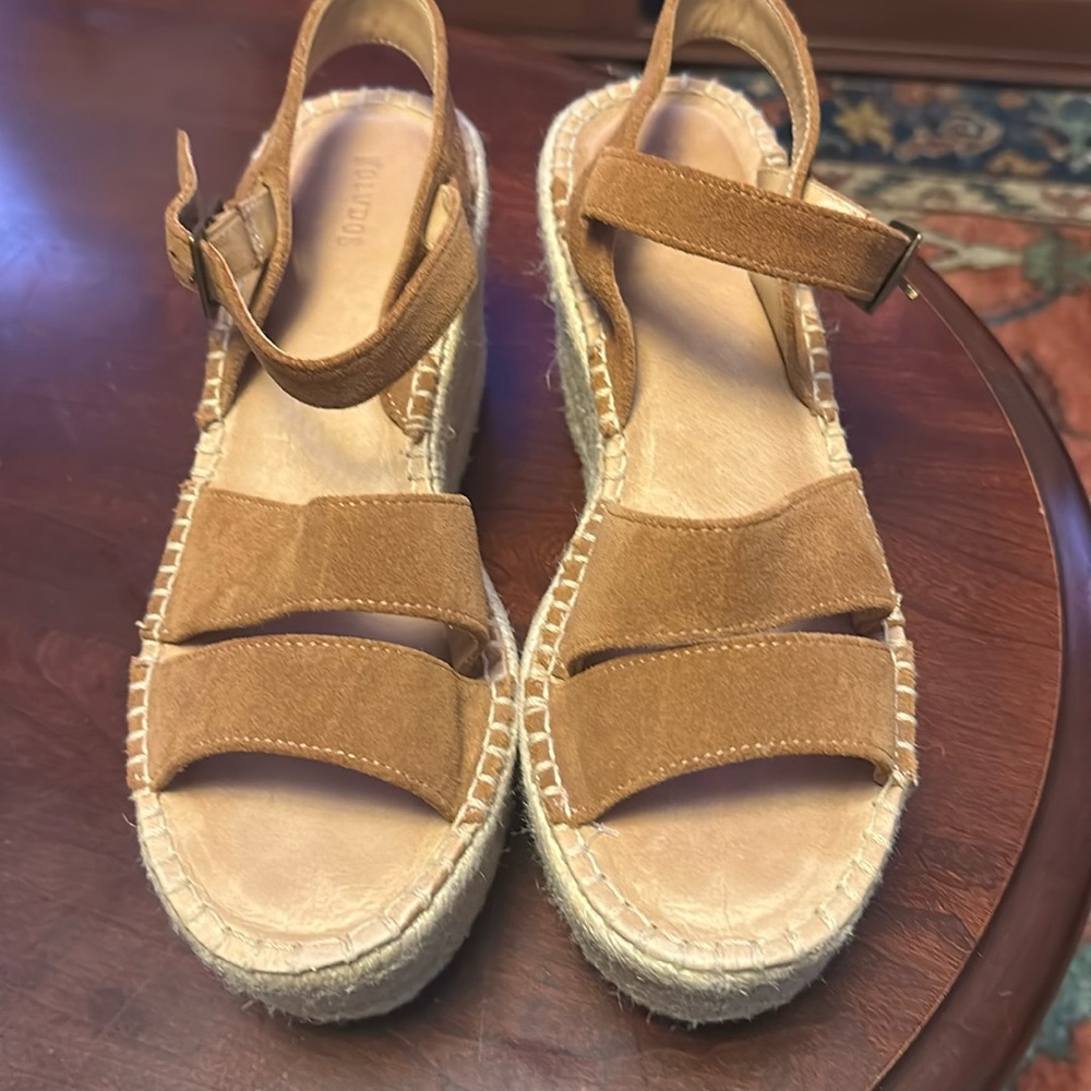 Soludos Como Platform Wedges size 9 1/2 suede chestnut
